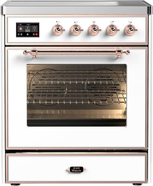 Ilve® Majestic III 30" White Pro Style Induction Range with Triple Glass Door and Copper Trim-0