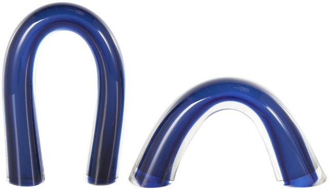 Deco Marche 2-Piece Blue Glass Abstract Overlapping Arch Decorative Sculpture Set with Clear Accents-1