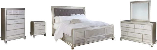 Signature Design by Ashley® Coralayne 5-Piece Silver Queen Upholstered Sleigh Bed Set-0