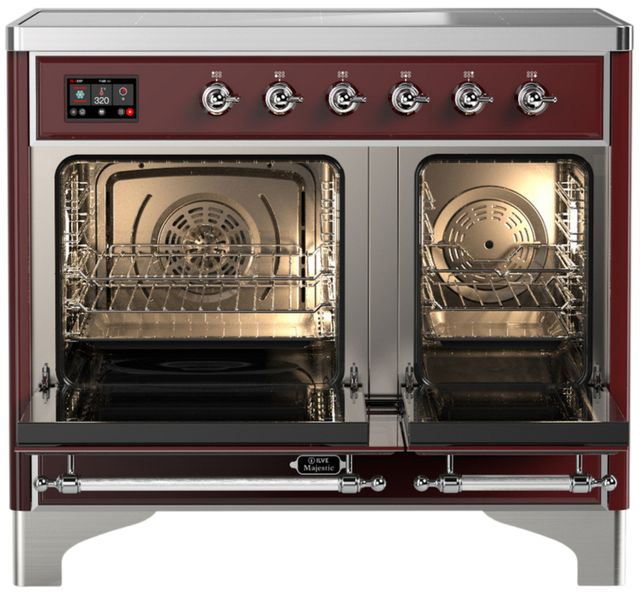 Ilve® Majestic III 40" Burgundy Pro Style Induction Range with Solid Door and Chrome Trim-1