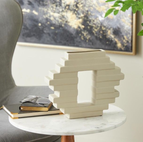 Deco Marche Cream Vase with Rectangular Center Cutout-2