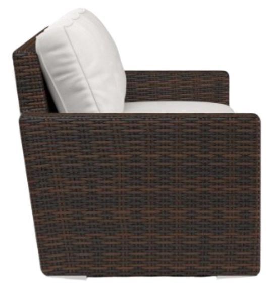 Sunset West Montecito Cognac Resin Wicker Outdoor Sofa with Canvas Flax Cushion-2