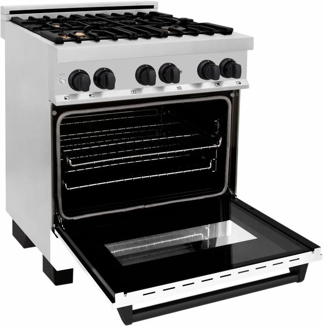 ZLINE Autograph Edition 30" Stainless Steel Pro Style Dual Fuel Range with White Matte Door and Matte Black Accents-3