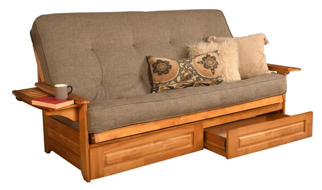 Kodiak Furniture Phoenix Linen Stone/Butternut Queen Futon with Mattress and Storage Drawers-0