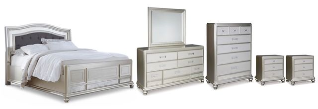 Signature Design by Ashley® Coralayne 6-Piece Silver California King Panel Bed Set-0