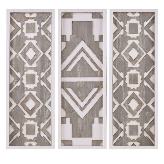 Olliix by Madison Park Mandal 3 Pieces Grey Panel Printed Wood Wall Decor Set-0