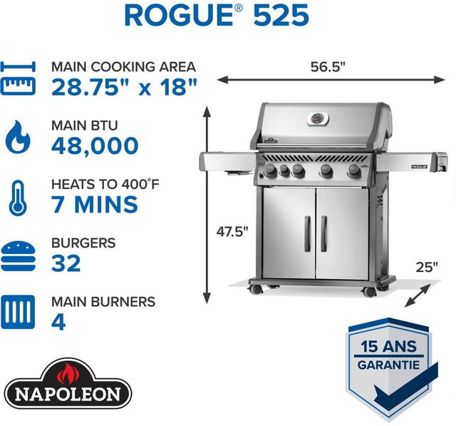 Napoleon Rogue® 525 SB 4-Burner Stainless Steel Freestanding Liquid Propane Grill with Range Side Burner-1