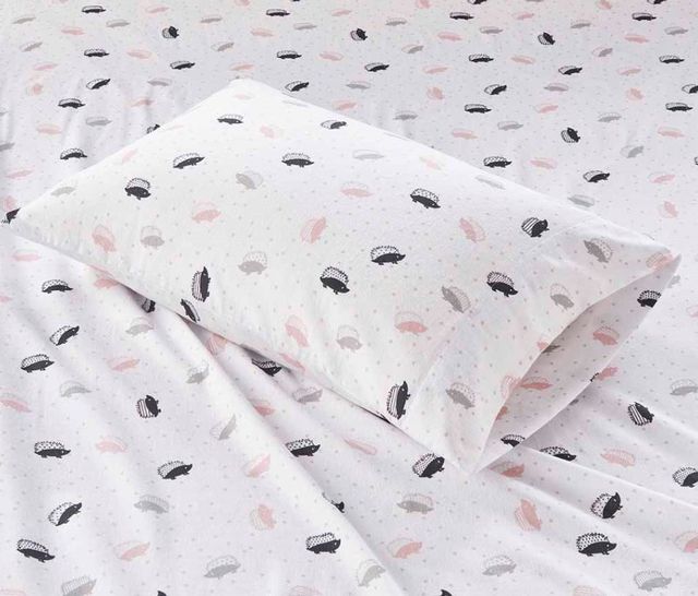 Olliix by Intelligent Design Cozy Soft Pink/Grey Hedgehogs Full Cotton Novelty Print Flannel Sheet Set-1