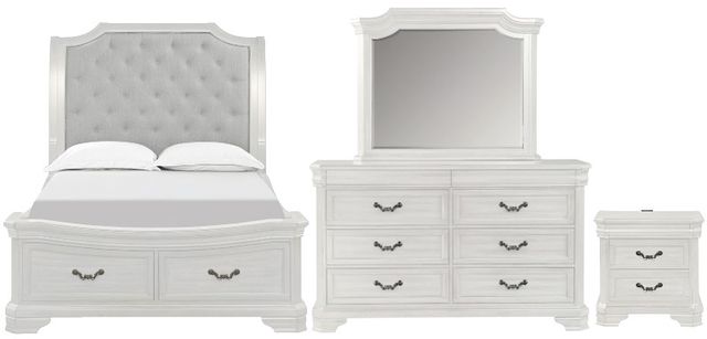 New Classic® Home Furnishings Lyndhurst 4-Piece Vintage White Queen Panel Storage Bedroom Set-0