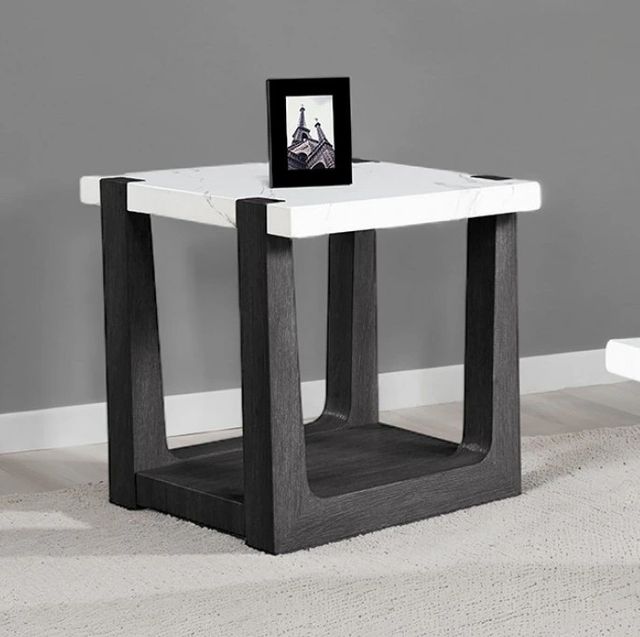 Furniture of America® Sundbry White End Table with Black Base-0