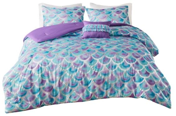 Olliix by Mi Zone Pearl Teal and Purple Twin/Twin XL Metallic Printed Reversible Comforter Set-0