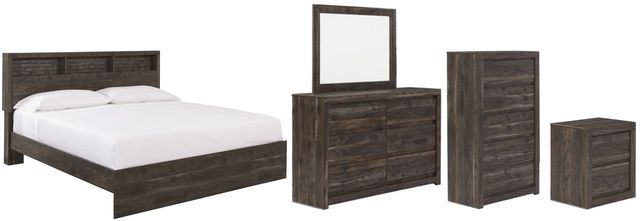 Benchcraft® Vay Bay 5-Piece Charcoal Queen Bookcase Panel Bed Set-0