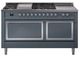 Ilve® Nostalgie II Noblesse 60'' Blue Gray Pro Style Dual Fuel Range with Chrome Trim-0