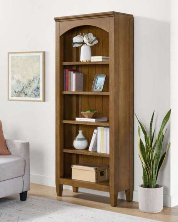 Elements International Portico Brown Oak Open Bookcase-1