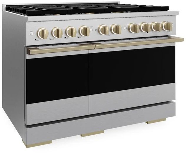ZLINE Marino 48" Satin Stainless Steel Pro Style Gas Range with Champagne Bronze Accents-3