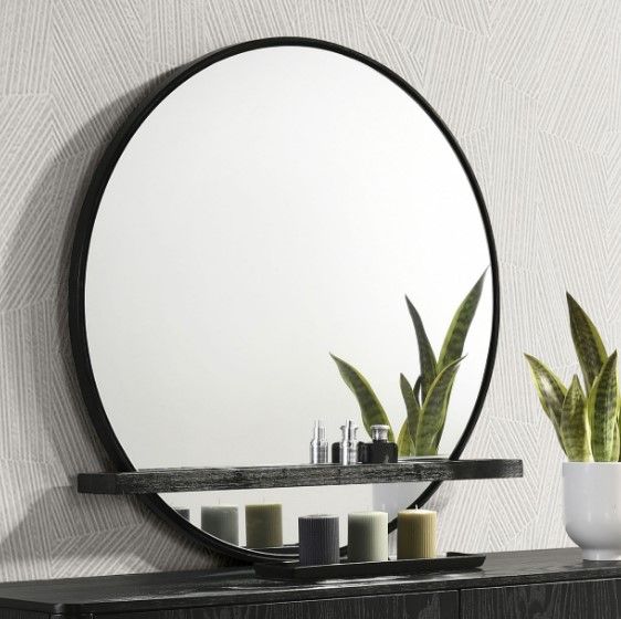 Coaster® Arini Black Round Dresser Mirror with Shelf -3