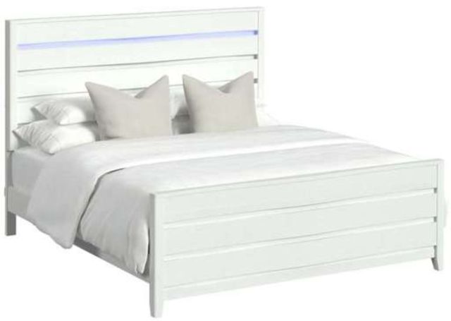 Elements International Tobias White King Panel Bed with LED-0