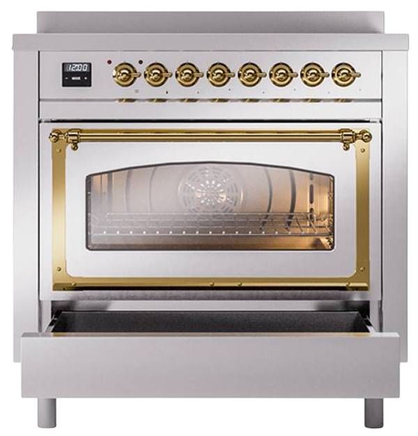 Ilve® Nostalgie II Noblesse 36'' Stainless Steel Pro Style Induction Range with Brass Trim-2
