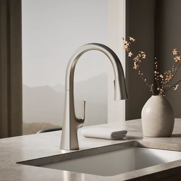 KOHLER® Graze® Vibrant Stainless Kitchen Sink Faucet with 3-Function Sprayhead-1