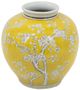 A & B Home White/Yellow Wide Curved Plum Blossom Vase-1