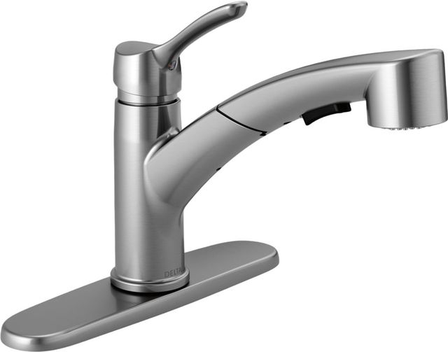 Delta Collins™ Arctic Stainless Single Handle Tract-Pack Pull-Out Kitchen Faucet-1