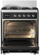 Ilve® Majestic III 30" Glossy Black Pro Style Dual Fuel Natural Gas Range with 5 Black Brass Burners and Chrome Trim-1