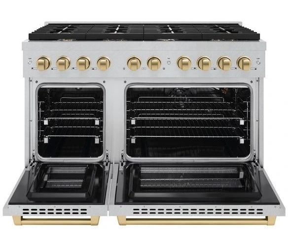 ZLINE Autograph Edition 48" DuraSnow® Stainless Steel Pro Style Gas Range with Champagne Bronze Accents-1
