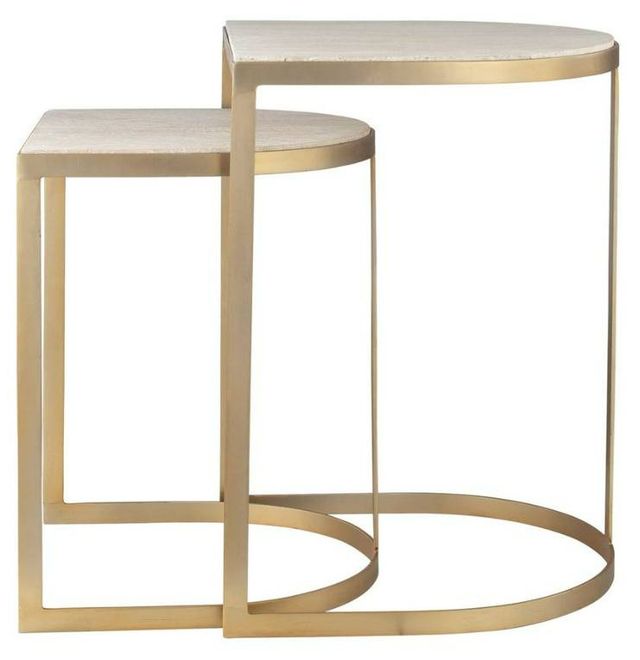 Uttermost® Lindon 2-Piece Travertine Nesting Table Set with Gold Frame-4