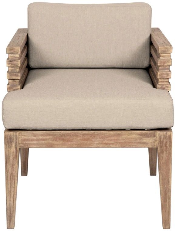 Armen Living Vivid Brown/Taupe Eucalyptus/Olefin Outdoor Dining Chair-2