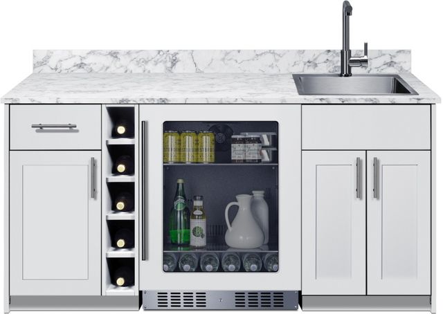 Summit® TurnKey Oasis 69" White Wet Bar with 4.6 Cu. Ft. Built-In Beverage Center and Stainless Steel Sink with Faucet-1