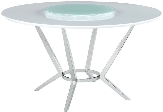 Coaster® Abby White Glass Round Dining Table with Lazy Susan and Chrome Base-0
