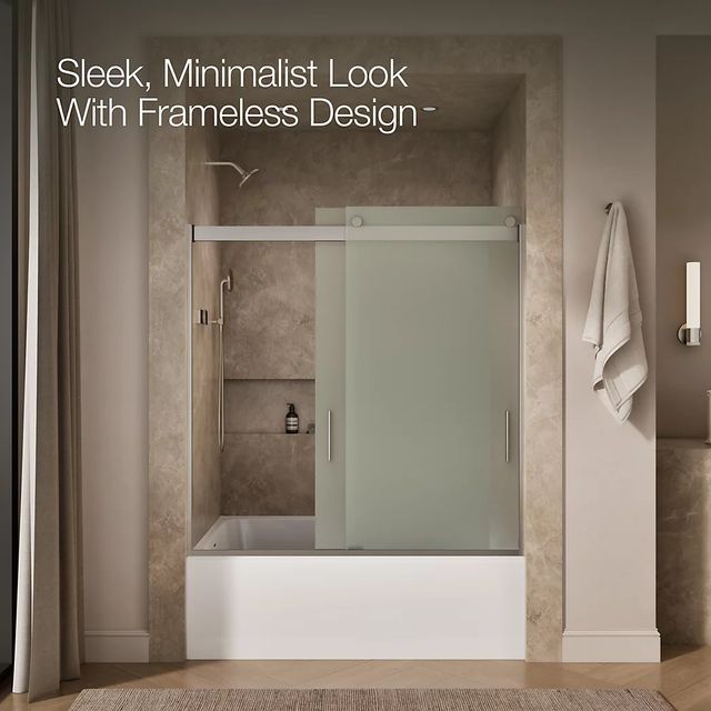 KOHLER Levity® Matte Nickel 62" x 57" - 60" Sliding Bath Door with Frosted Glass-3