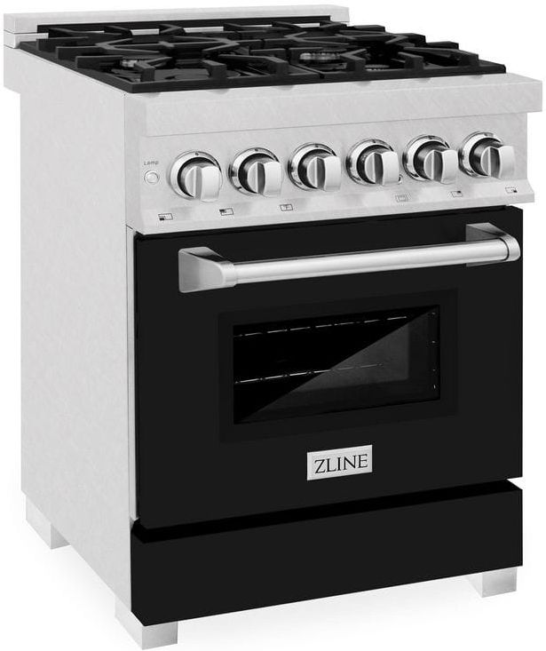 ZLINE 24" Satin Stainless Steel Pro Style Dual Fuel Range with Black Matte Door-2