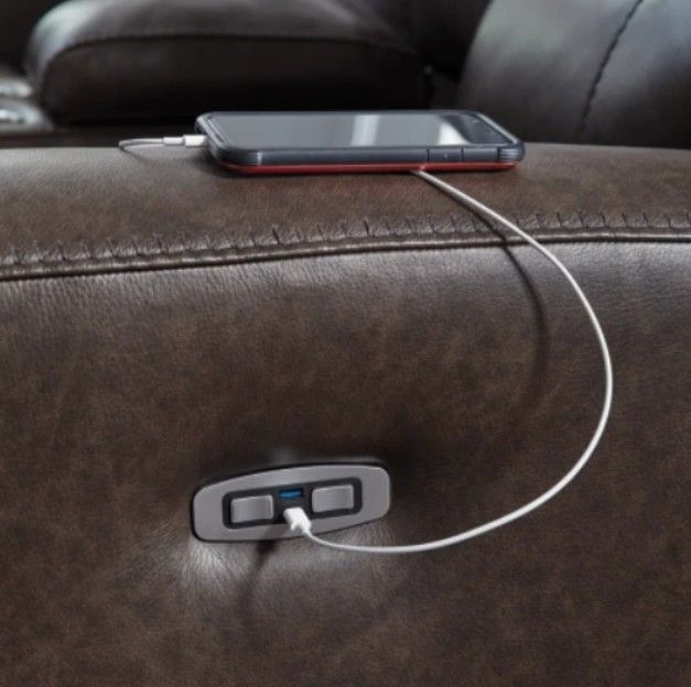 Signature Design by Ashley® Beadel Smoke Power Reclining Sofa with Adjustable Headrest-3