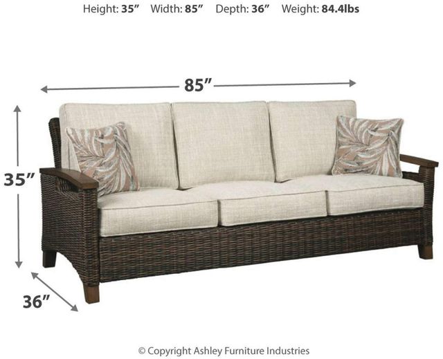 Signature Design by Ashley® Paradise Trail Medium Brown Aluminum/Resin Wicker Outdoor Sofa with Cushion-3