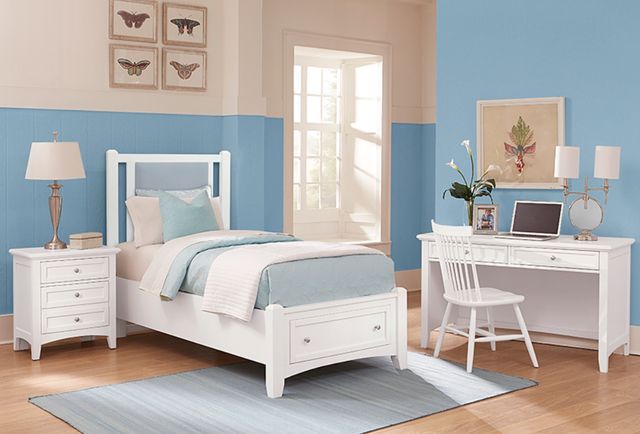 Vaughan-Bassett Bonanza Blue/White Twin Upholstered Panel Storage Bed-1