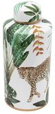 A & B Home Green/White 14" Safari Leaf Lidded Jar-1