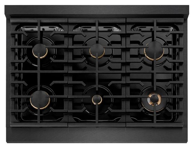 ZLINE Autograph Edition Paramount 36" Black Satin Stainless Steel Gas Rangetop with 6 Brass Burners and Porcelain Cooktop in Champagne Bronze Accents -2