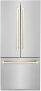 ZLINE Autograph Edition 36" 19.6 Cu. Ft. Stainless Steel Built In French Door Refrigerator with Water Dispenser and Ice Maker in Polished Gold Accents-0