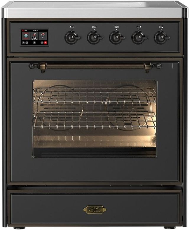 Ilve® Majestic III 30" Graphite Matte Pro Style Induction Range with Triple Glass Door and Burnished Trim-0