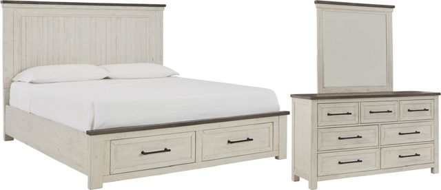 Benchcraft® Brewgan 3-Piece Two-Tone Queen Panel Storage Bed Set-0
