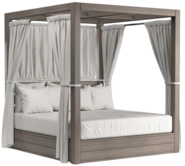 Sunset West Laguna Driftwood Aluminum King Outdoor Resort Daybed with Canvas Flax Cushion-0