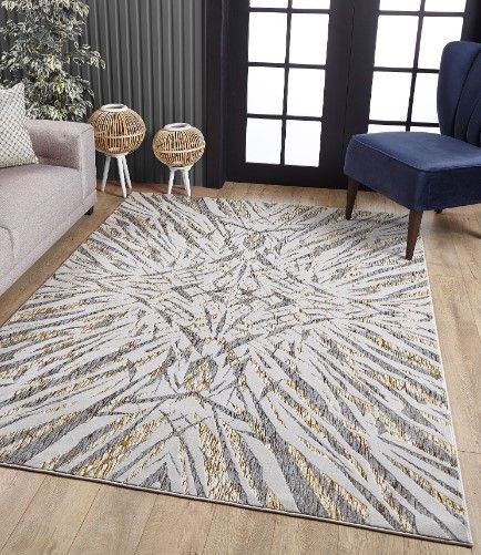 KAS Rugs Luna Ivory/Gold Illusions 5'x8' Area Rug-4