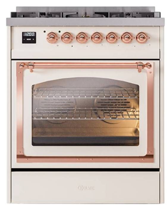 Ilve® Nostalgie II Noblesse 30" Antique White Pro Style Dual Fuel Range with Copper Trim-1