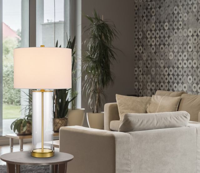 Cal® Lighting & Accessories Column Style 2-Piece Antique Brass Table Lamp Set-3