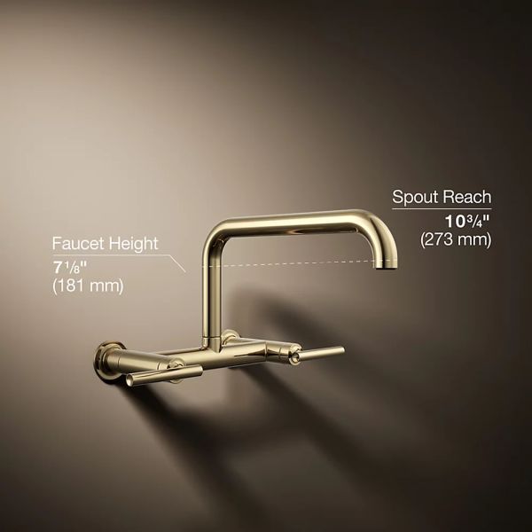 KOHLER® Purist® Vibrant French Gold 2-Hole Wall-Mount Bridge Kitchen Sink Faucet-4