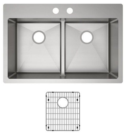 Elkay Crosstown® Polished Satin 2-Hole Equal Double Bowl Dual Mount Sink Kit-1