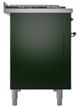 Ilve® Nostalgie II Noblesse 48'' Emerald Green Pro Style Dual Fuel Range with Brass Trim-2