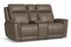 Flexsteel Trey Grey Leather Triple Power Reclining Console Loveseat-0