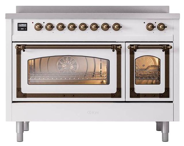 Ilve® Nostalgie II Noblesse 48'' White Pro Style Induction Range with Burnished Trim-1